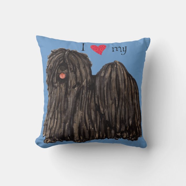 I Love my Puli Throw Pillow (Front)