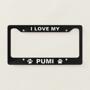 I Love My Pumi   Paw Prints   Custom Dog Breed License Plate Frame