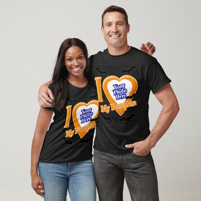 I Love My Pumpkin With Your Photo With Bats T-Shirt (Unisex)