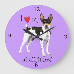 I Love my Rat Terrier Large Clock