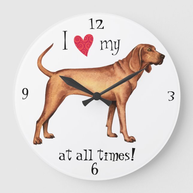 I Love my Redbone Coonhound Large Clock (Front)