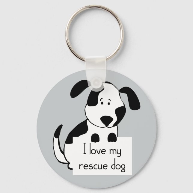 I love my Rescue Dog Cute Cartoon Quote    animal Keychain (Front)