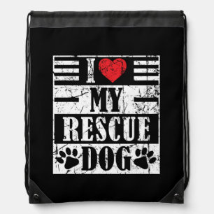 I Love My Rescue Dog Funny Vintage Pet Gift Drawstring Bag