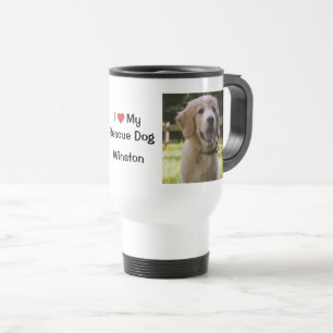 I Love my Rescue Dog name and photo Travel Mug