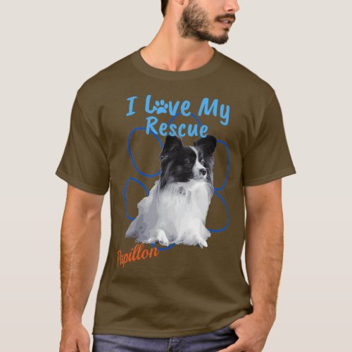 I Love My Rescue Papillon Cool Adopted Dog T_Shirt
