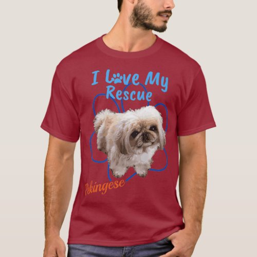 I Love My Rescue Pekingese Cool Adopted Dog T_Shirt