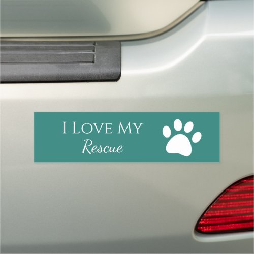  I Love My Rescue Pet Paw Print Black White Car Magnet