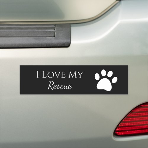  I Love My Rescue Pet Paw Print Black White Car Magnet