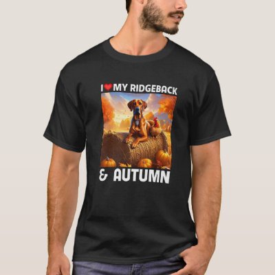 I Love My Rhodesian Ridgeback and Autumn Fall Leav T-Shirt
