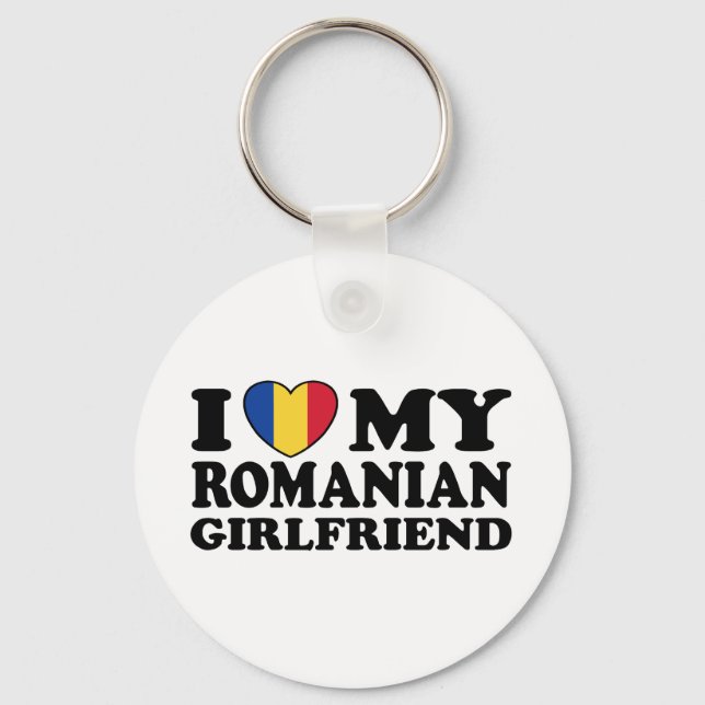 I Love My Romanian girlfriend Keychain (Front)