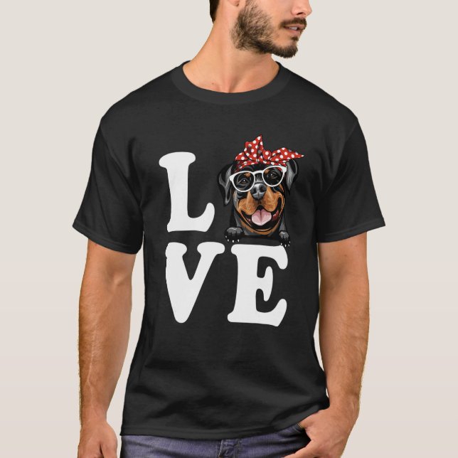 I Love My Rottweiler Bandana Sunglasses Dog Lovers T-Shirt (Front)