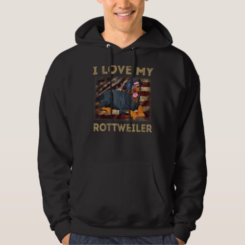 I Love My Rottweiler Dad Mom American Flag Weiner  Hoodie
