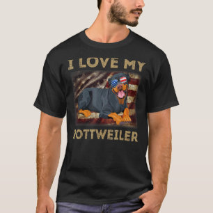 I Love My Rottweiler Dad Mom American Flag Weiner  T-Shirt