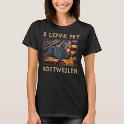 I Love My Rottweiler Dad Mom American Flag Weiner  T_Shirt