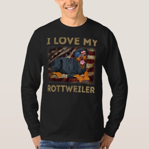 I Love My Rottweiler Dad Mom American Flag Weiner  T_Shirt