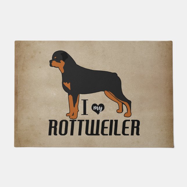 I Love My Rottweiler Dog Rustic Doormat (Front)