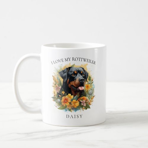 I Love My Rottweiler Floral Dog Portrait Coffee Mug