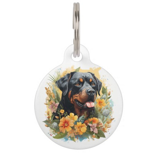 I Love My Rottweiler Floral Dog Portrait Pet ID Tag