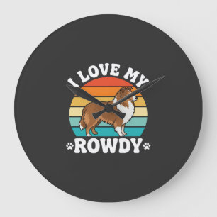 I Love My Rowdy Sheltie Retro Dog Large Clock