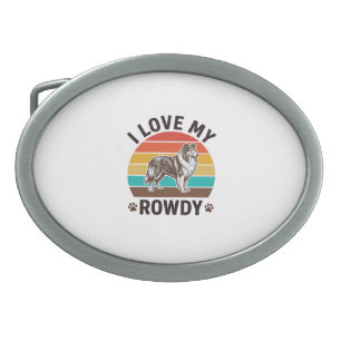 I Love My Rowdy Vintage Collie Dog Design_1 Belt Buckle