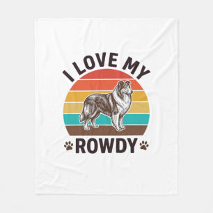 I Love My Rowdy Vintage Collie Dog Design_1 Fleece Blanket