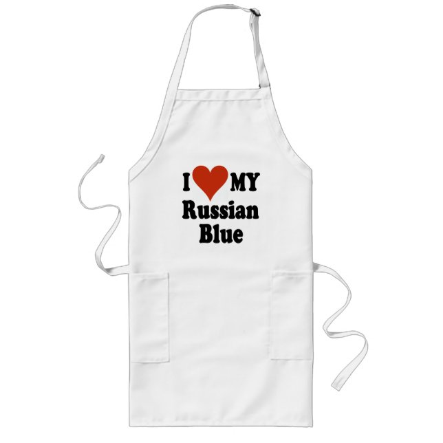 I Love My Russian Blue Cat Merchandise Long Apron (Front)