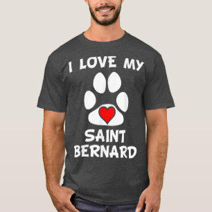 I Love My Saint Bernard Paw Print Heart Dog Owner T-Shirt