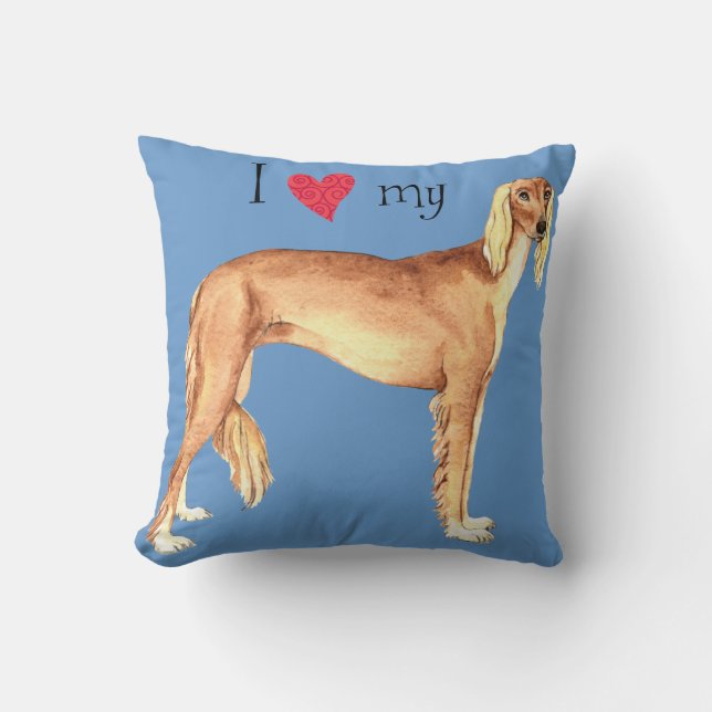 I Love my Saluki Throw Pillow (Front)