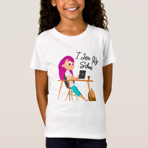 I Love My School Back to School Cartoon Girl T_Shirt