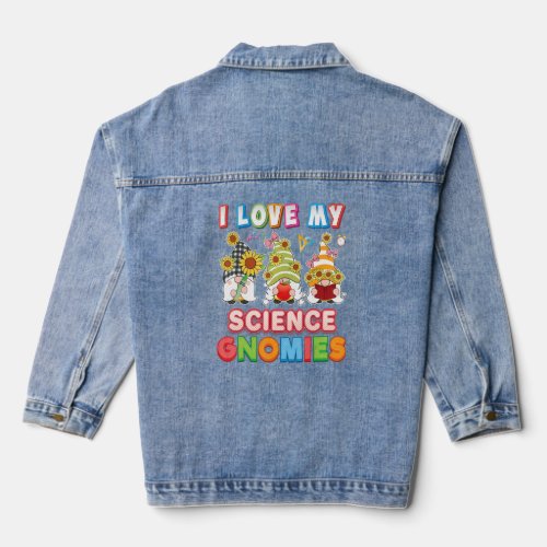 I Love My Science Gnomies Kid Student Teacher Back Denim Jacket