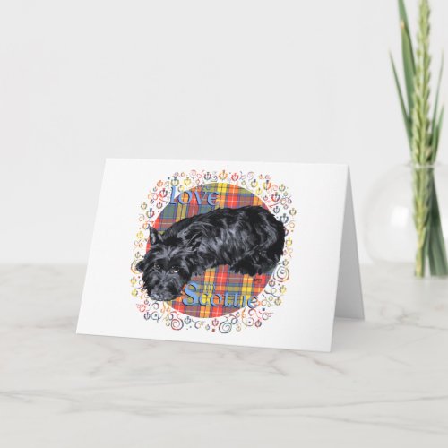 I Love My Scottie on Plaid Holiday Card