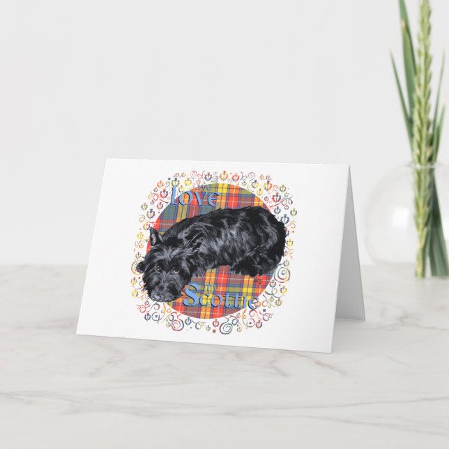 I Love My Scottie on Plaid Holiday Card (Front)