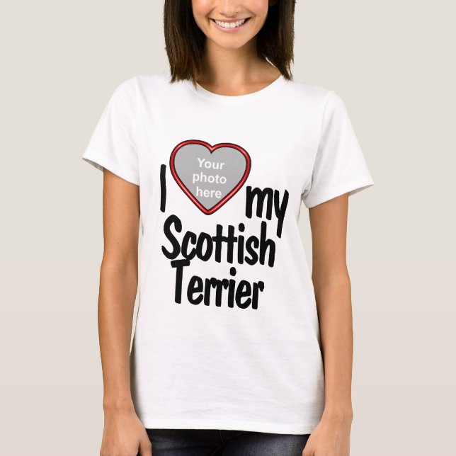 I Love My Scottish Terrier Cute Heart Photo Dog T-Shirt (Front)