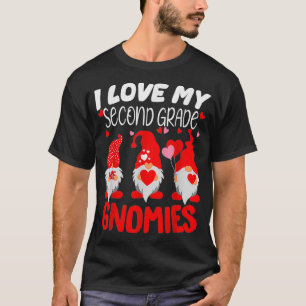 I Love My Second Grade Gnomies Funny Valentine Hea T-Shirt