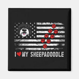 I Love My Sheepadoodle Cute Dog Owner Gift US Flag Magnet