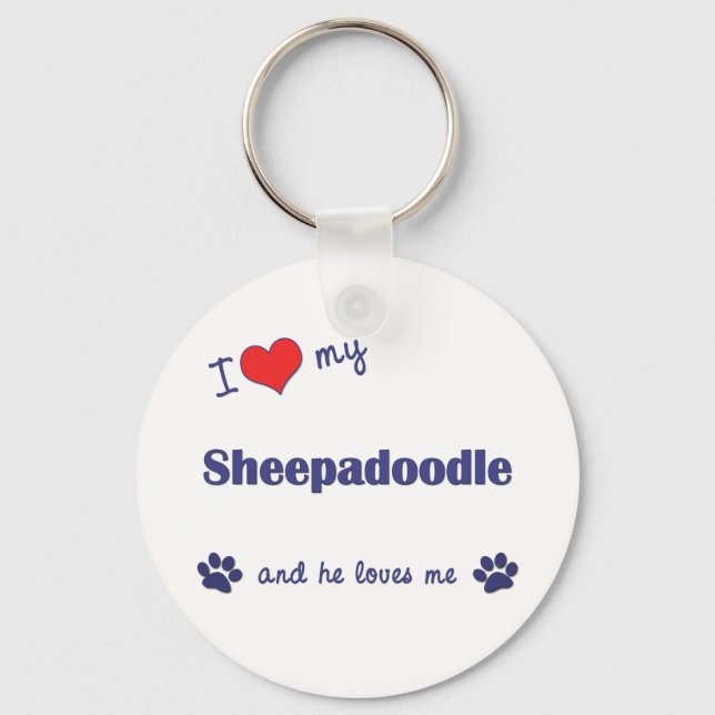 I Love My Sheepadoodle (Male Dog) Keychain (Front)