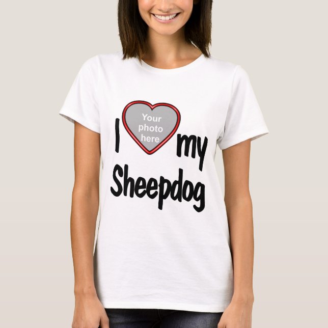 I Love My Sheepdog Cute Red Heart Photo Frame T-Shirt (Front)