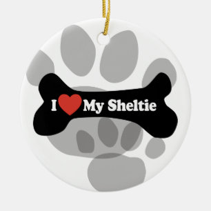 I Love My Sheltie - Dog Bone Ceramic Ornament