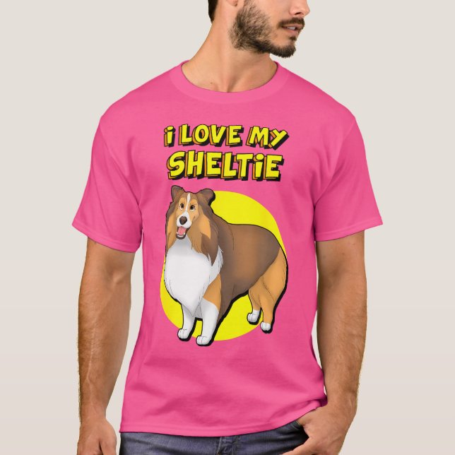I Love My Sheltie Sable White Shetland Sheepdog T-Shirt (Front)