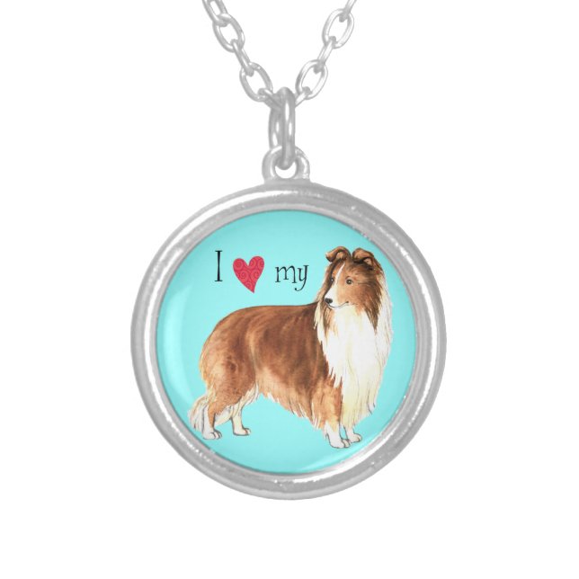 I Love my Sheltie Silver Plated Necklace (Front)