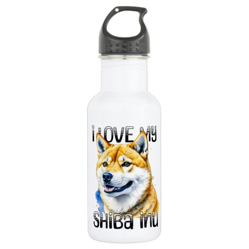 I Love My Shiba Inu  Dog Owner  Stainless Steel Water Bottle