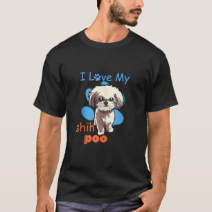I Love My Shih Poo Best Dog Lover Paw Print Christ T-Shirt