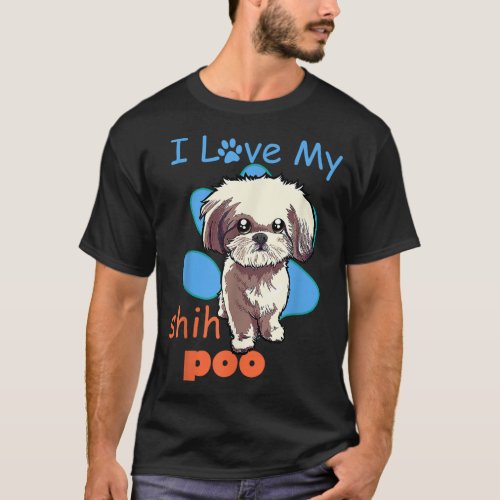 I Love My Shih Poo Best Dog Lover Paw Print Christ T_Shirt