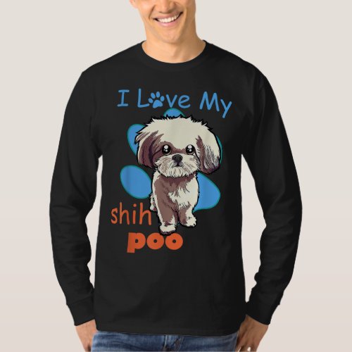 I Love My Shih Poo Best Dog Lover Paw Print Christ T_Shirt