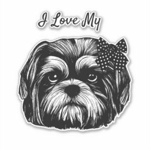 I Love My Shih Tzu dog with bow Original art Sticker