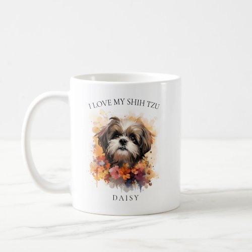 I Love My Shih Tzu Floral Dog Portrait Coffee Mug