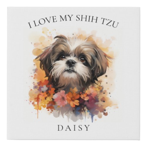 I Love My Shih Tzu Floral Dog Portrait Faux Canvas Print