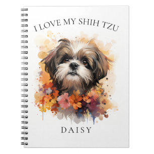 I Love My Shih Tzu Floral Dog Portrait Notebook