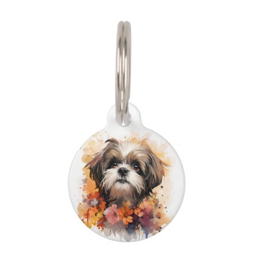 I Love My Shih Tzu Floral Dog Portrait Pet ID Tag