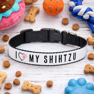 I Love My Shih Tzu Pink Heart & Paw Print Cute Pet Collar